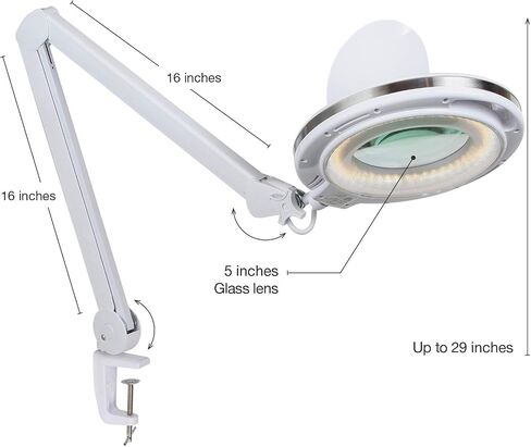 Brightech LightView Pro Magnifying Desk Lamp, 2.25x Light Magnifier with Clamp, Adjustable Magnifying Glass with Light for Crafts, Reading, Close Work - White in Kuwait
