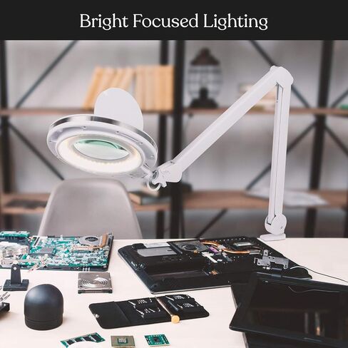 Brightech LightView Pro Magnifying Desk Lamp, 2.25x Light Magnifier with Clamp, Adjustable Magnifying Glass with Light for Crafts, Reading, Close Work - White in Kuwait