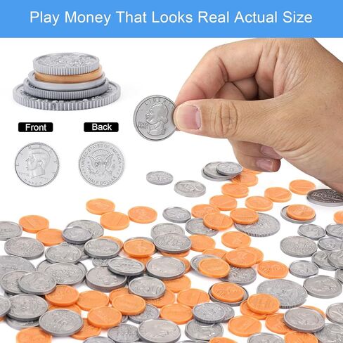 Play Money Coins for Kids, Fake Money Coins with Coin Jar, Realistic Teaching Pretend Fake Money Coins Set, Plastic Toy Prop Fake Money Coins for Kids Learning Education Party, 250pcs in Kuwait