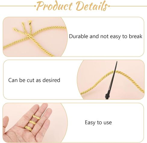 5mm Gold Cord String for Sweing, 59 Feet Decorative Twisted Gold Rope 3-Ply Polyester Braided Trim String Thread for Home Upholstery Curtain Tieback Graduation Honor Cord DIY Crafts Making Decorations in Saudi Arabia
