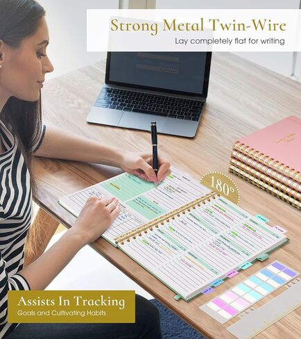 Undated Weekly and Monthly Planner, B5 Large Weekly To Do List Notebook with Goal & Habit Tracker Organizer, Hardcover Spiral Bound Blank Weekly Monthly Planner for Work School Home 7.4" x 9.64" Green in Kuwait