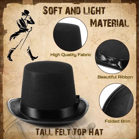 Black Tall Felt Top Hat Bowler Derby Hat for Men Women Showman Halloween Party Hats Accessory Tuxedo Coachman Hat in Saudi Arabia
