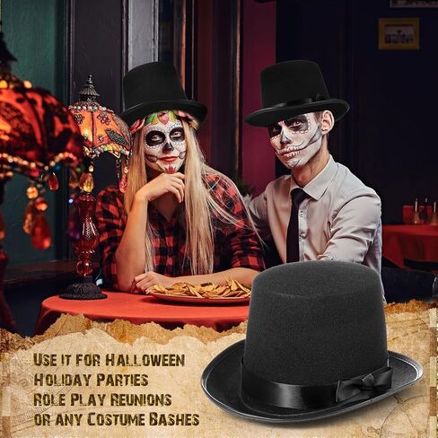 Black Tall Felt Top Hat Bowler Derby Hat for Men Women Showman Halloween Party Hats Accessory Tuxedo Coachman Hat in Saudi Arabia