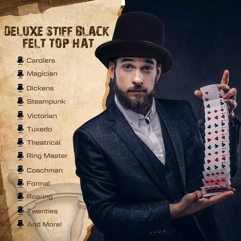 Black Tall Felt Top Hat Bowler Derby Hat for Men Women Showman Halloween Party Hats Accessory Tuxedo Coachman Hat in Saudi Arabia