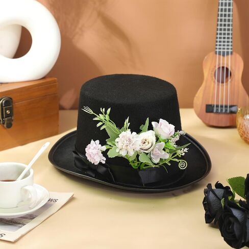 Black Tall Felt Top Hat Bowler Derby Hat for Men Women Showman Halloween Party Hats Accessory Tuxedo Coachman Hat in Saudi Arabia