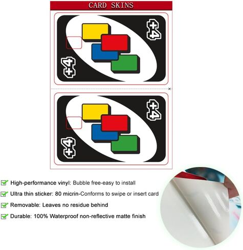 +4 Credit Card Skins Sticker for Transportation Key, Debit, Credit Card Covering Personalizing Bank Card Slim, Waterproof Vinyl Skins Uno +4 Decal Credit Card Sticker for Small Chip in Saudi Arabia