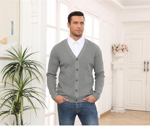 RQP Men's Cardigan Sweaters Long Sleeve V-Neck Sweaters Slim Fit Casual Buttons Down Knitted Sweaters in Saudi Arabia