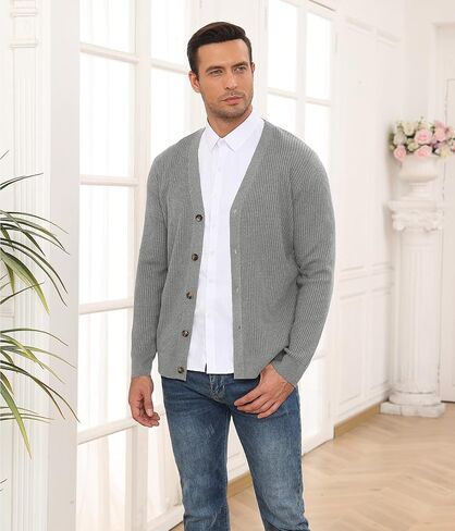 RQP Men's Cardigan Sweaters Long Sleeve V-Neck Sweaters Slim Fit Casual Buttons Down Knitted Sweaters in Saudi Arabia