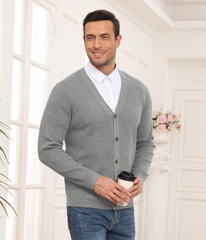 RQP Men's Cardigan Sweaters Long Sleeve V-Neck Sweaters Slim Fit Casual Buttons Down Knitted Sweaters in Saudi Arabia