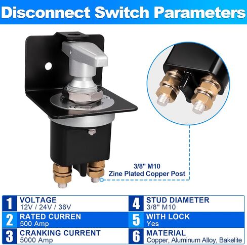 Spurtar Battery Disconnect Switch with Lock-Out Plate 500A High Current Battery Cut Off Switch 12V 24V 36V Kill Switch for Car Truck Winch RV Boat Backhoe Tractor Motorhome Hot Rods in Kuwait