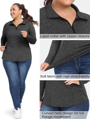 FOREYOND Plus Size Workout Tops for Women Long Sleeve Quarter Zip Pullover Althetic Golf Polo Shirts Yoga Gym Clothes in Saudi Arabia