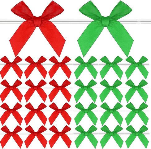 200 Pieces Mini Twist Tie Bows Satin Ribbon DIY Twist Bow Crafts Gift Wrapping Bows for Candy Bags, Christmas, Wedding, Party Present Decoration (Red, Green) in Saudi Arabia