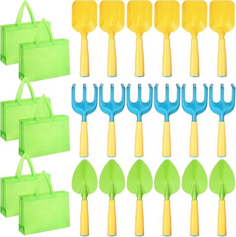 مجموعة أدوات البستنة للأطفال 24 قطعة، 6 مجرفة حديقة و6 مجرفة حديقة و6 حقائب حمل خضراء وأدوات حديقة معدنية مع مقبض بلاستيكي قوي للزراعة وحفر رمال الشاطئ in Kuwait