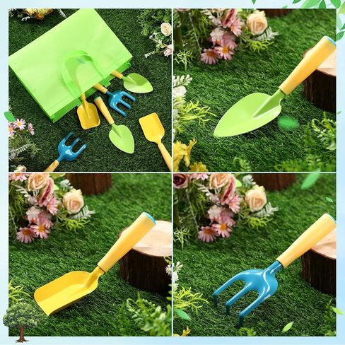 مجموعة أدوات البستنة للأطفال 24 قطعة، 6 مجرفة حديقة و6 مجرفة حديقة و6 حقائب حمل خضراء وأدوات حديقة معدنية مع مقبض بلاستيكي قوي للزراعة وحفر رمال الشاطئ in Kuwait