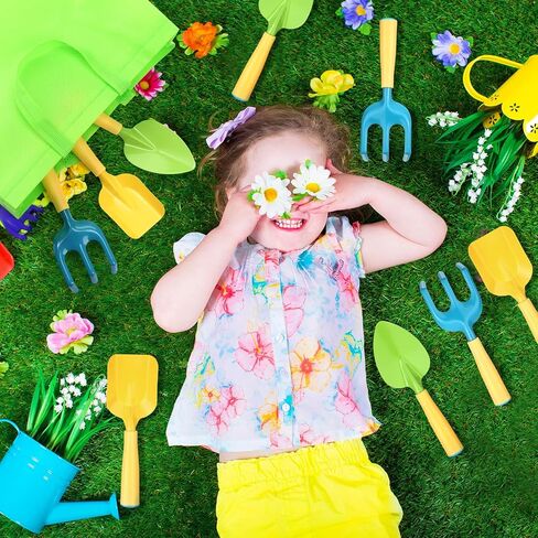 مجموعة أدوات البستنة للأطفال 24 قطعة، 6 مجرفة حديقة و6 مجرفة حديقة و6 حقائب حمل خضراء وأدوات حديقة معدنية مع مقبض بلاستيكي قوي للزراعة وحفر رمال الشاطئ in Kuwait