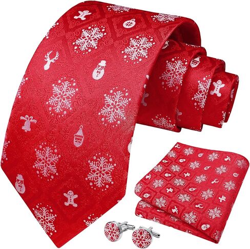 HISDERN Christmas Ties for Men Holiday Tie and Pocket Square Cufflinks Festival Party Xmas Funny Silk Woven Necktie in Kuwait