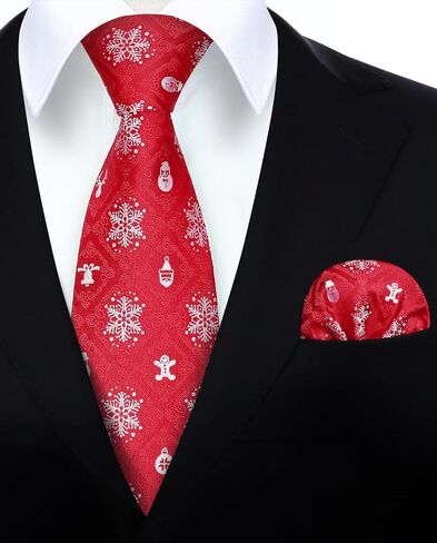 HISDERN Christmas Ties for Men Holiday Tie and Pocket Square Cufflinks Festival Party Xmas Funny Silk Woven Necktie in Kuwait