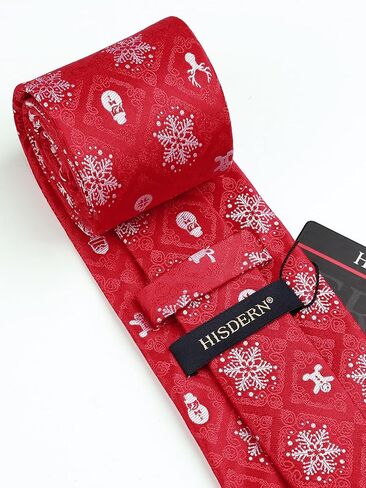 HISDERN Christmas Ties for Men Holiday Tie and Pocket Square Cufflinks Festival Party Xmas Funny Silk Woven Necktie in Kuwait