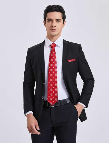 HISDERN Christmas Ties for Men Holiday Tie and Pocket Square Cufflinks Festival Party Xmas Funny Silk Woven Necktie in Kuwait