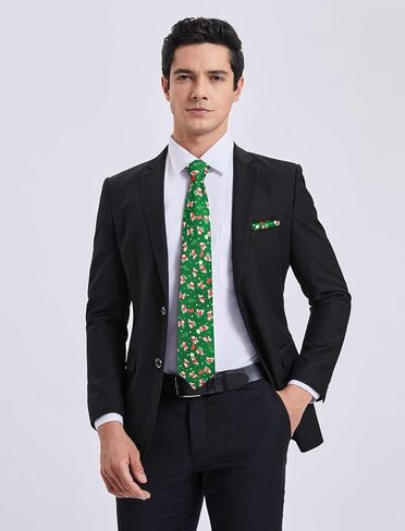 ربطات عنق عيد الميلاد من HISDERN للرجال ربطة عنق للعطلات وأزرار أكمام مربعة للجيب وحفلات عيد الميلاد وربطة عنق منسوجة من الحرير المضحك in Saudi Arabia