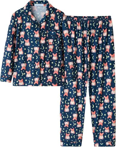 CYCHELRY Big Girls Cartoon Pajamas Set-2PCS Button Down Long Sleeve and Pants Teens PJS Set Size 6-16 in Saudi Arabia