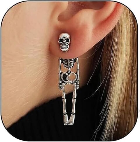 الهالوين/الزي التنكري/الأقراط المتدلية ذات الهيكل العظمي العتيق، اللون الفضي in Saudi Arabia