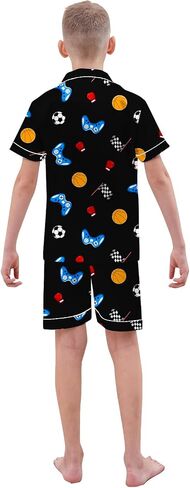 Schbbbta Boys Silk Pajamas Button Down Sleepwear Satin Nightwear 2 Pcs Pj Set in Kuwait