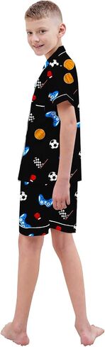 Schbbbta Boys Silk Pajamas Button Down Sleepwear Satin Nightwear 2 Pcs Pj Set in Kuwait
