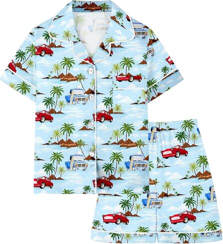 Schbbbta Boys Silk Pajamas Button Down Sleepwear Satin Nightwear 2 Pcs Pj Set in Kuwait