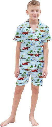 Schbbbta Boys Silk Pajamas Button Down Sleepwear Satin Nightwear 2 Pcs Pj Set in Kuwait