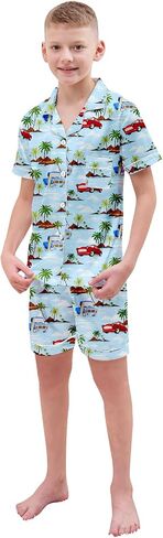 Schbbbta Boys Silk Pajamas Button Down Sleepwear Satin Nightwear 2 Pcs Pj Set in Kuwait