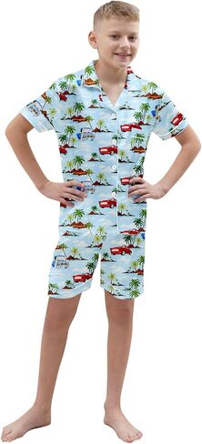 Schbbbta Boys Silk Pajamas Button Down Sleepwear Satin Nightwear 2 Pcs Pj Set in Kuwait