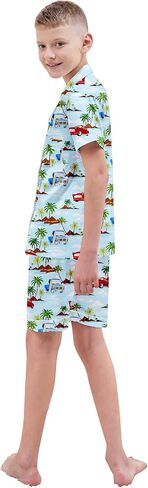 Schbbbta Boys Silk Pajamas Button Down Sleepwear Satin Nightwear 2 Pcs Pj Set in Kuwait