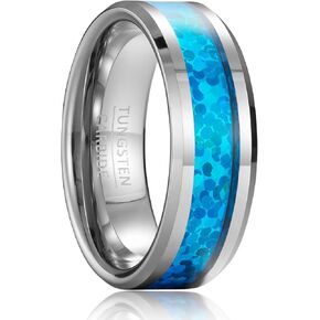 Couple rings for men and women, trendy fashion jewelry, wide 8mm inlaid with colorful tungsten carbide rings, suitable for trendy couples hip-hop parties