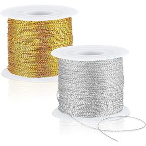 JUNEBRUSHS 218 Yards Christmas Metallic Ornament String, Christmas Cording Gold String Hanger for Crafts Ribbon Metallic Cord for Ornaments Hanging Decoration Jewelry Making Gift Wrap (Gold, Silver)