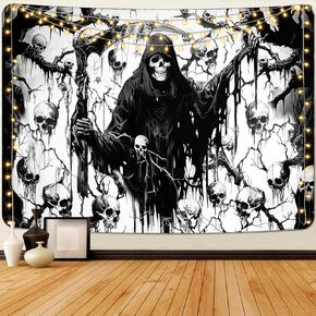Invoibler Halloween Skull Tapestry Horror Pumpkin Tapestries Goth Witch Tapestry Moon Night Tapestry Misty Forest Tapestry Wall Hanging for Bedroom(59.1 x 82.7 inches)