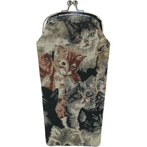 CTM® Women's Cat Print Tapestry Glasses Case