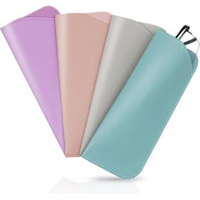 Soft Sunglasses Cases 4 Pack PU Leather Eyeglass Cases Glasses Pouch Travel Eyeglasses Bag for Women Men Girls