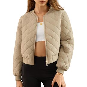 Women's Bomber Jacket Lightweight quilted jackets Soft Casual Winter Coats Full Zip with Pockets