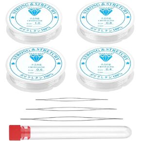 Elastic String for Bracelets, 4 Rolls Stretchy Bracelet String,0.4mm,0.6mm,0.8mm,1.0mm,Bracelet String Elastic,Elastic String for Bracelets,Sewing, Necklace,Jewelry Making and Crafts