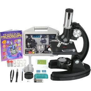 AmScope - 120X-1200X Kids 52 pc Microscope Science Kit + World of The Microscope Book - M30-ABS-KT2-WM - Black