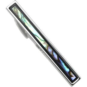 Men Abalone Center Onyx Rim Tie Clip In Box Birthday Tie Bar Gift