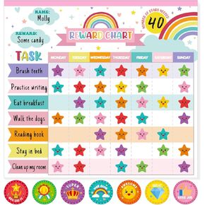 Reward Chart for Kids,Magnetic Behavior Chore Chart for Kids at Home,26 Black Chore Charts,1960 Star Stickers,56 Reward Stickers,Incentive Chore Chart to Develop Responsibility and Good Habits