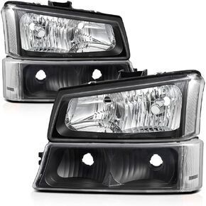 مجموعة المصابيح الأمامية 4 قطع من M-AUTO متوافقة مع 03 04 Chevy Silverado 2500، 03-06 Silverado 1500 1500HD 2500HD 3500، 03-06 Avalanche 1500 2500، غطاء أسود شفاف بعدسات شفافة in Kuwait