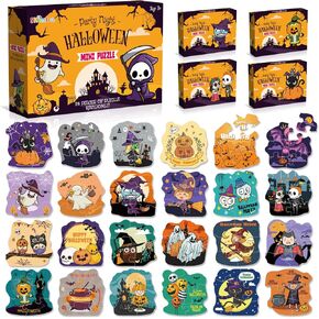 Shemira Halloween Party Favor for Kids, 24 Pack Jigsaw Puzzles in Halloween Theme Designs for Trick or Treating, Halloween Goodie Bag Filler, Halloween Miniatures Novelty Toy, School Classroom Reward