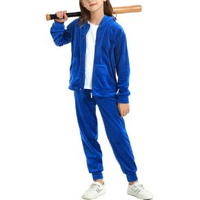 MessBebe Girls Sweatsuits Jogging Set Velour Tracksuit 2 Piece Outfits Zip Up Hoodies and Pants Sportswear Set 110-150