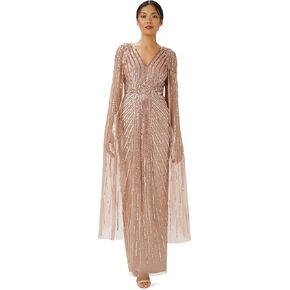 Adrianna Papell Women's Beaded Cape Long Dress