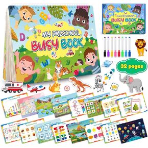 Preschool Toddler Learning Activities, 32 Themes Montessori Busy Book for Toddlers 1-3 2-4, Toddler Sticker Books for 2 3 4 Year Olds Boys Girls, Autism Sensory Toddler Education Toys for Kids
