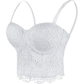 ELLACCI Women's Rose Lace Bustier Crop Top Gothic Corset Bra Tops White