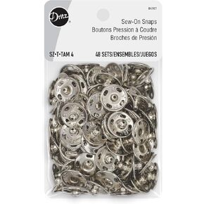 Dritz Sew On Snaps Nickel 48 Sets Fasteners, Size 4, 48ct